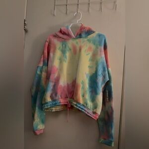 NWT Pastel Rainbow Hoody Sweat Shirt Cropped Top XL